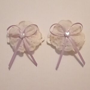 #1100. Vintage Lace, Purple Ribbon And Heart Children's Barrettes